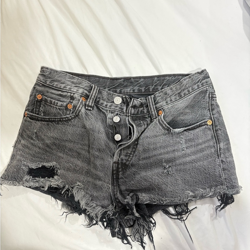 Distressed Gray Denim Shorts
